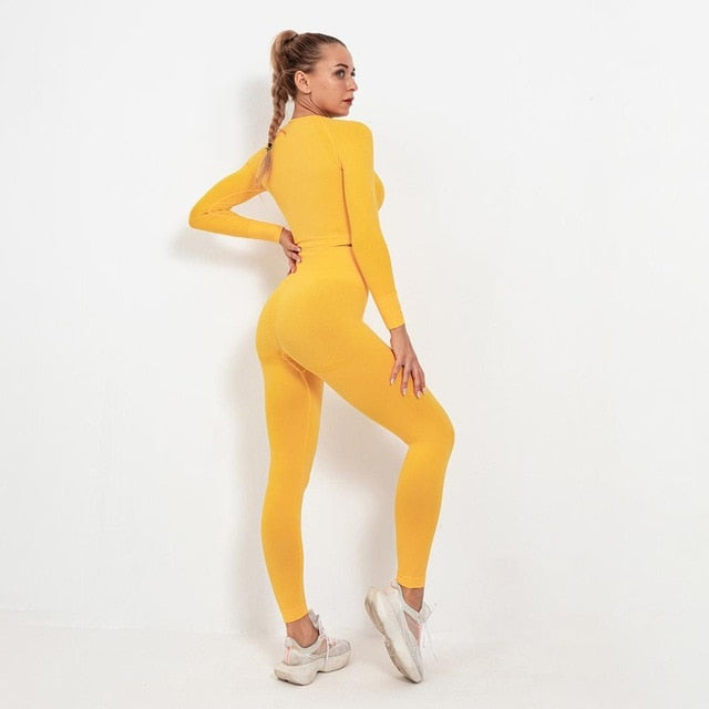 Autumn Yoga set Women Gym Clothes Seamless Fitness Sportswear Tracksuit Long Sleeve Shirts Leggings Workout Clothing Outfits-12
