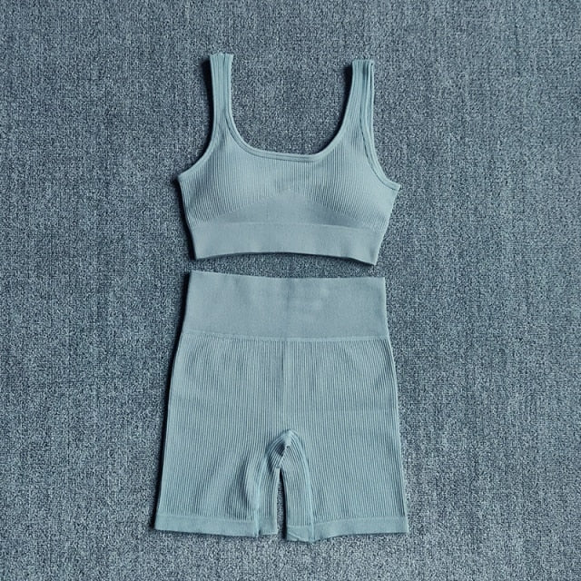 2PCS Women Yoga Set Gym Set Sexy Bra Seamless Sports Shorts Workout Running Clothing Gym Wear Athletic Sport Suit-7